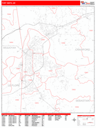 Fort Smith Wall Map Zip Code Red Line Style 2024